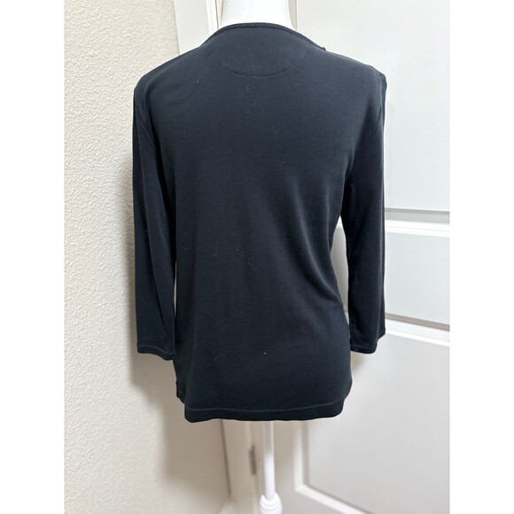 Women’s black 3/4 sleeve 1/4 button front blouse t-shirt size L Ralph Lauren - Picture 6 of 8